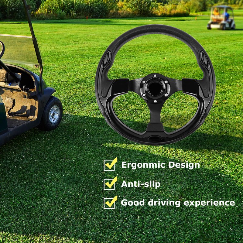 QYMOPAY Golf Cart Steering Wheel, Skid Steering Wheel, Universal Golf Cart for Club Car EZGO RXV and TXT, Yamaha, Precedent Tempo, DS