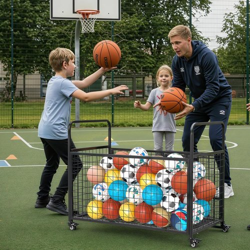AECOJOY Ball Cart Storage - Rolling Basketball Bin with Wheels for Indoor & Outdoor Use | Sports Equipment Organizer