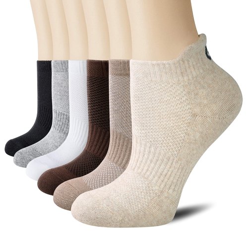 CS CELERSPORT Ankle Athletic Running Socks Low Cut Sport Tab Sock for Men and Women (6 Pairs), Medium, Khaki+Light Brown+Dark Brown+Black+White+Light Grey