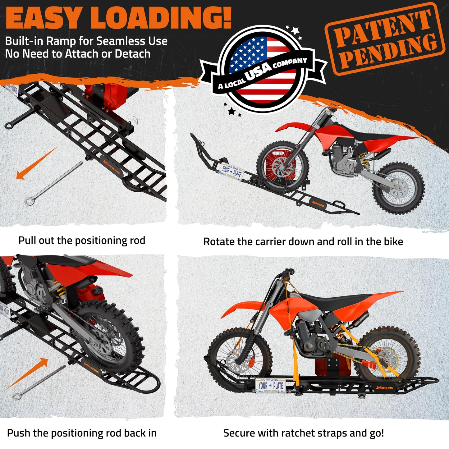 Mockins 83" Tilting Motorcycle Hitch Carrier with Ramp w/ 500 Lbs. Capacity