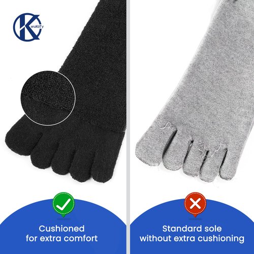 KWUKOTY Cushioned Compression Ankle Running Toe Socks COOLMAX, 3 Pairs Black Men's 10-13 Women's 11-14