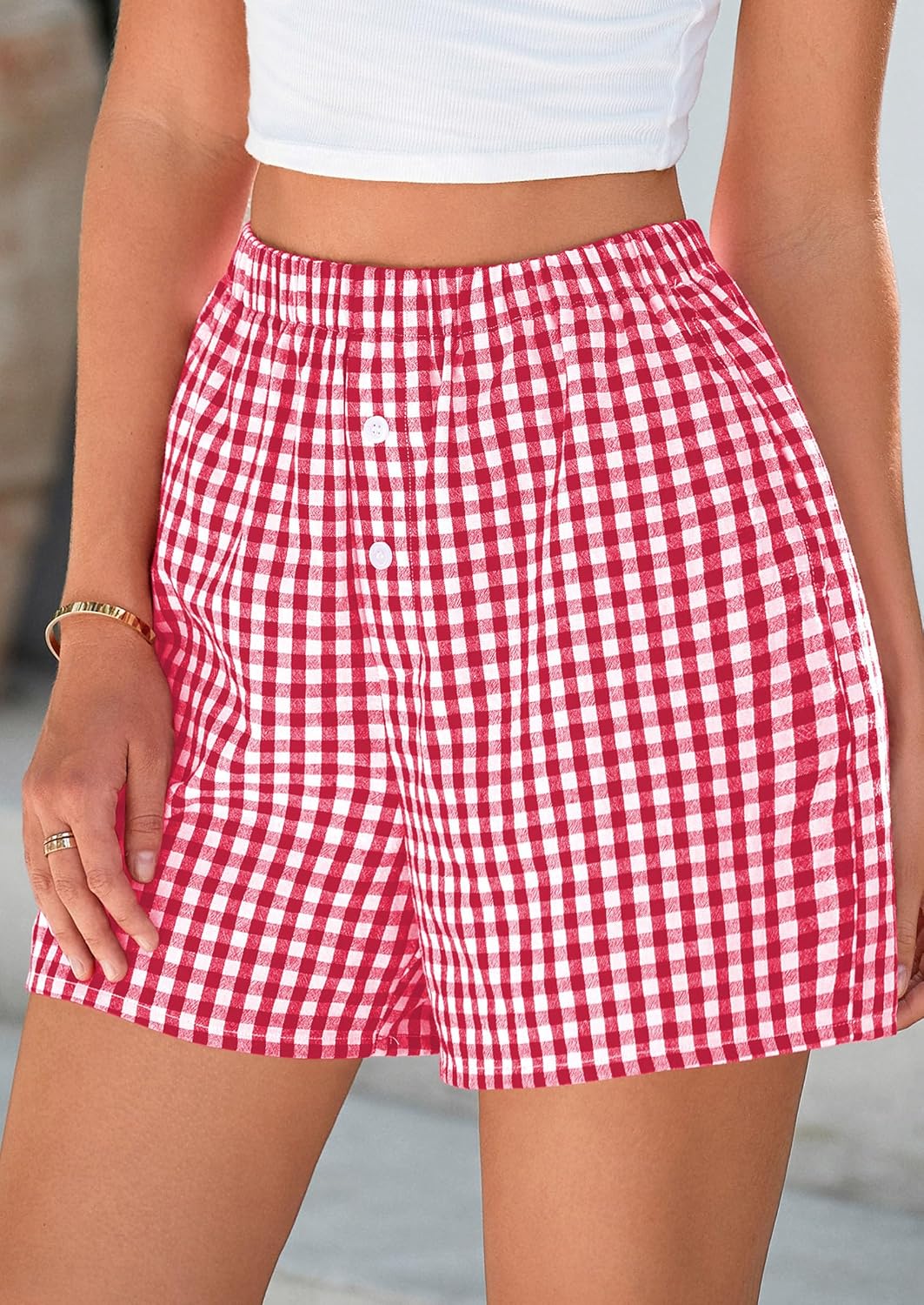 PRETTYGARDEN Women's Gingham Pajama Shorts - Y2K Plaid Lounge Sleepwear for Summer | Comfortable Beach Bottoms