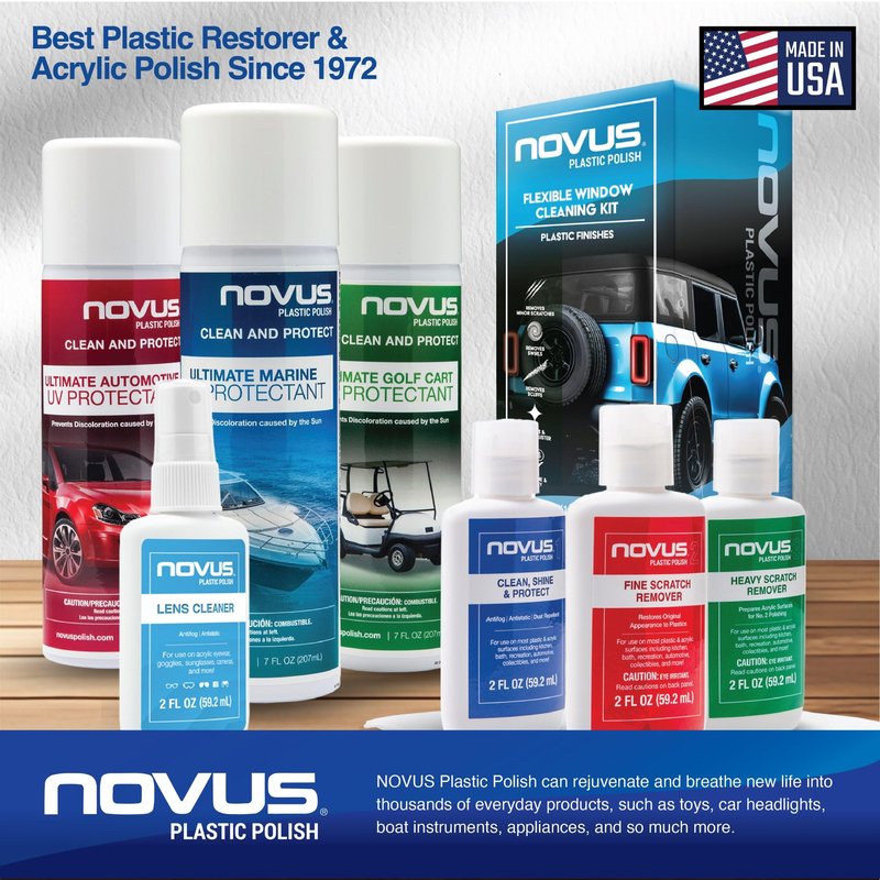 NOVUS 7760 | Golf Cart Maintenance Kit | Includes NOVUS Plastic Polish #3#2#1-2 Ounces Each, 2 Buffing Pads, Backing Drill Attachment, 3" Wool Pad, 3 Disposable Wipes