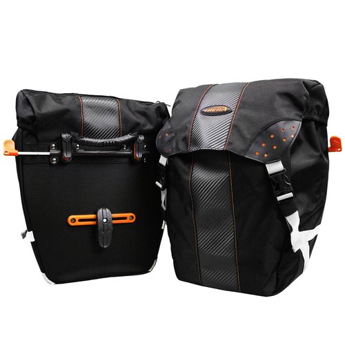 Ibera Bicycle Bag PakRak Clip-On Quick-Release All Weather Bike Panniers (Pair), Includes Rain Cover , Black