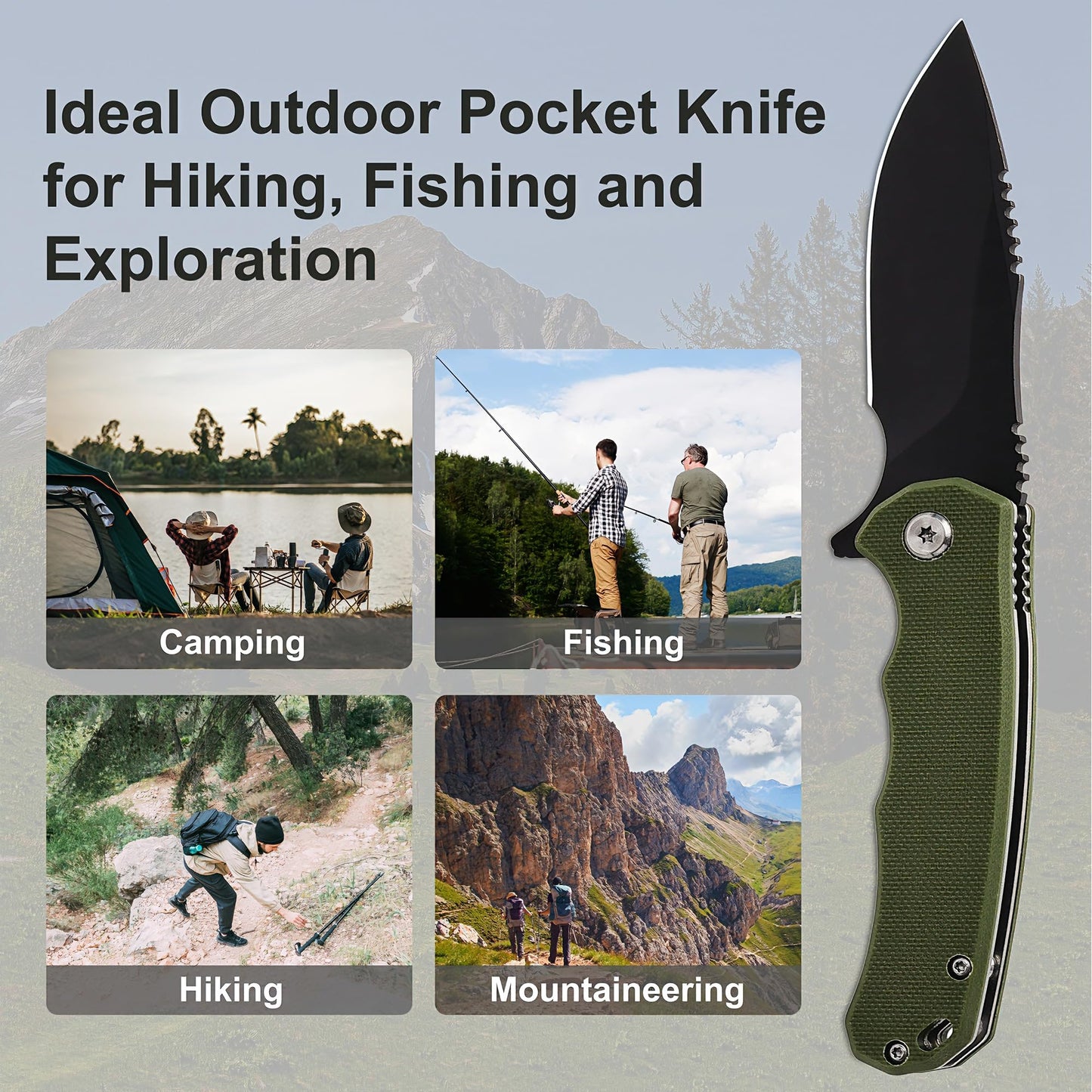 ROMANTICIST Folding Pocket Knife - 3.15" D2 Steel Blade & Non-Slip G10 Handle - Pocket Knife for Camping, Hiking and Outdoor Tasks - EDC Folding Knife with Clip & Lanyard - Unique Gifts for Men Women
