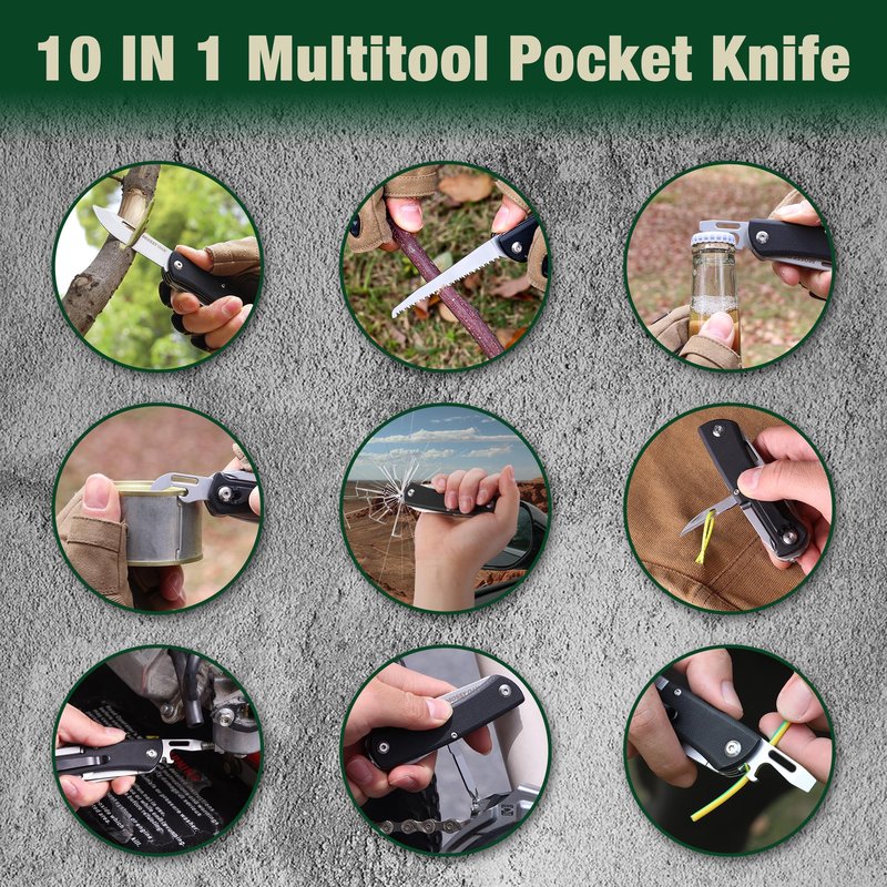 MOSSY OAK Multitool Pocket Knife – 10-in-1 Folding Pocket Knife Multitool with Stainless Steel Blade, Saw, Can Opener, Screwdrivers – EDC Tool for Camping, Hiking, Survival
