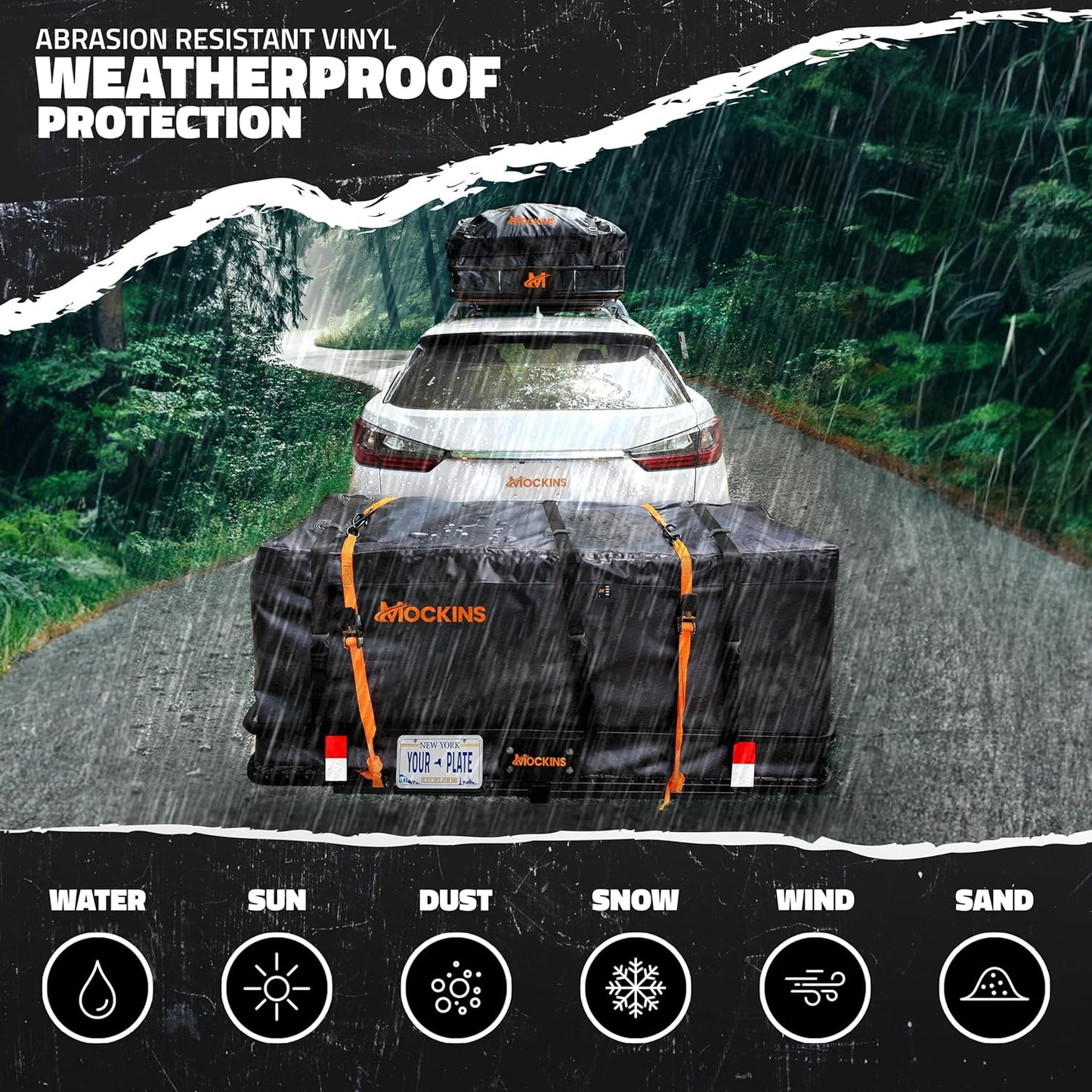 Mockins Folding Luggage Rack - 500 lb Capacity Steel Cargo Carrier for SUV/Truck | 60"x20"x6" with Waterproof Cargo Bag