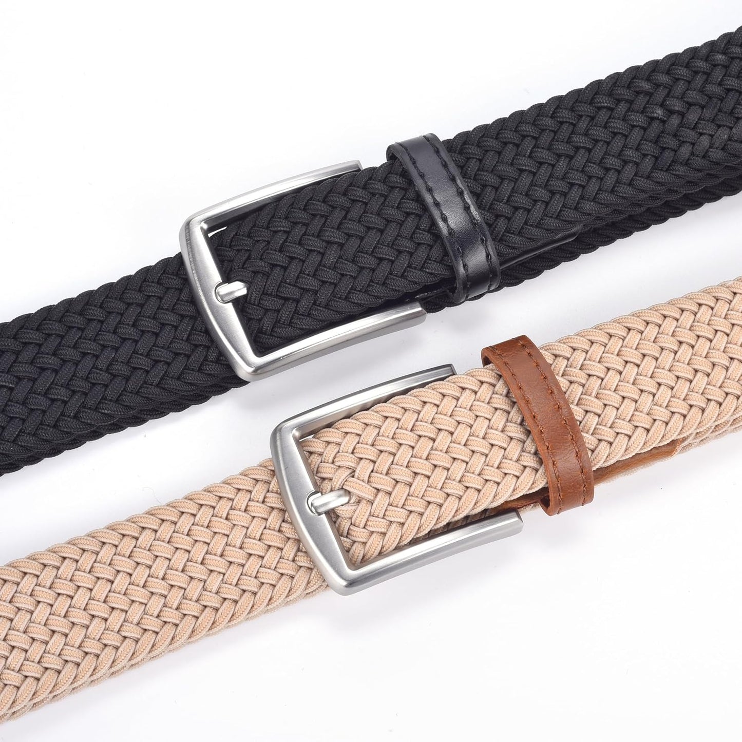 Skiennix Men's Stretch Woven Elastic Braided Belt - 1.3" Wide, Comfortable Fit