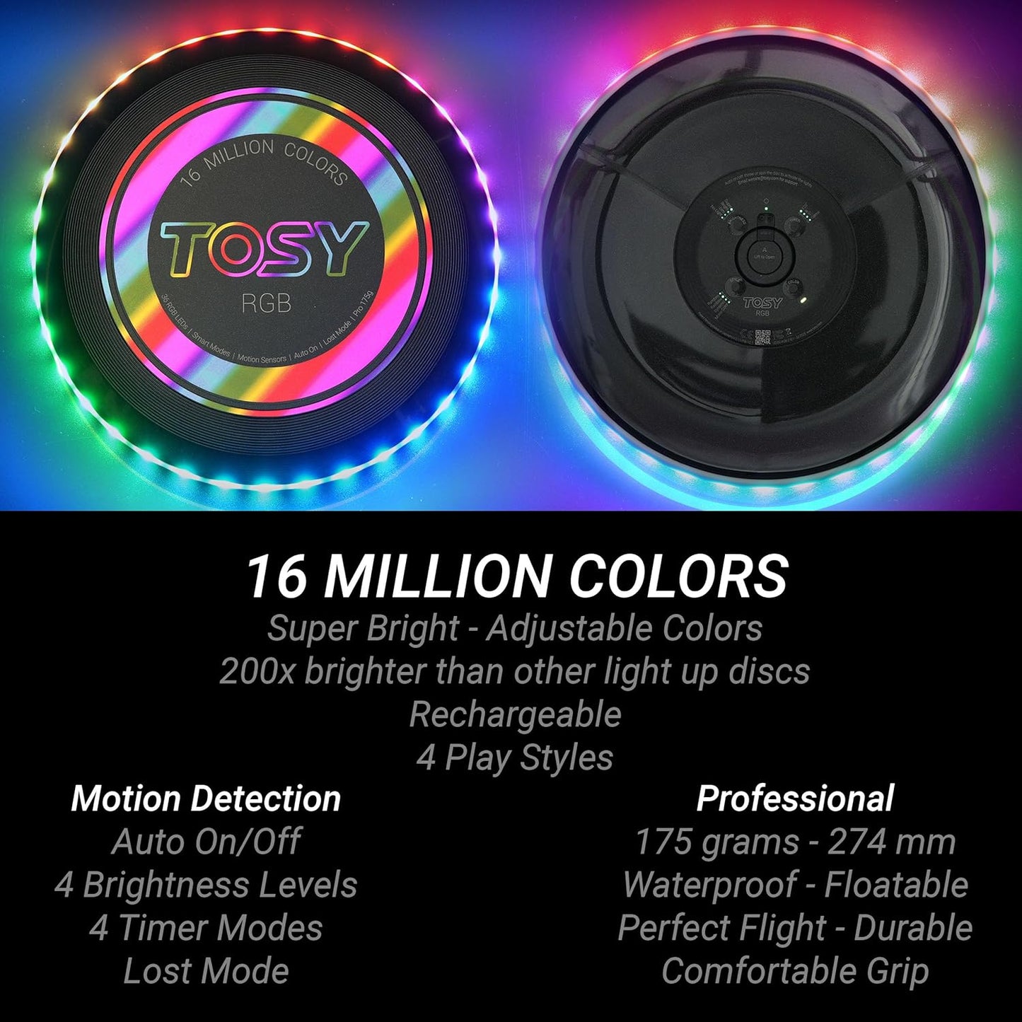TOSY Flying Disc - RGB Multicolor LED Lights | Rechargeable & Waterproof Toy for Kids & Adults