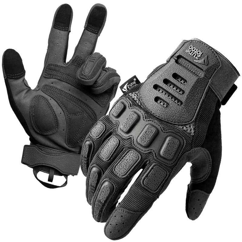 ZUNE LOTOO Tactical Gloves for Men, Touchscreen Motorcycle Gloves with Finger Impact Protection, Black Palm Padded Safety Work Gloves for Paintball Airsoft Range Tac Female Women(Large)