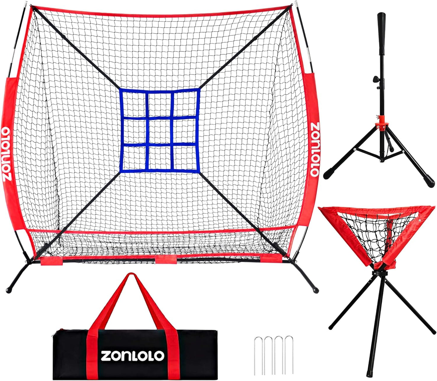 Skiennix Portable Baseball & Softball Net - Sturdy Bow Frame with Batting Tee & Ball Caddy | 6x6ft Size, Ideal for Kids
