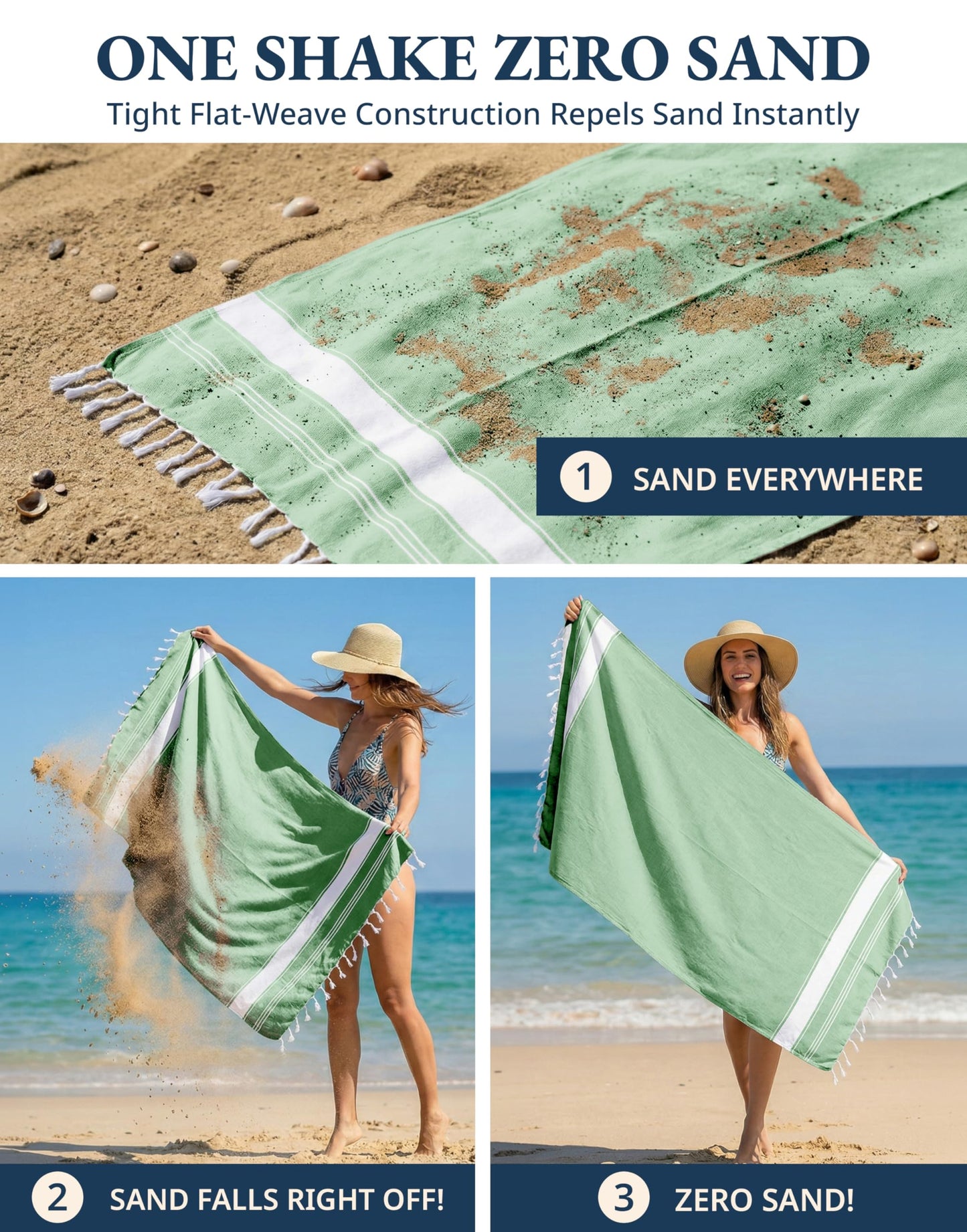 LANE LINEN Beach Towel - Pool Towels Oversized, Pre-Washed Extra Large Beach Towels, Sandless Beach Towel, Quick Dry Travel Towel, Large Pool Towel, 39"x71" - Jade Green