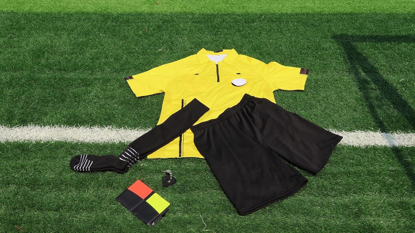 VKT Soccer Referee Kit - Jersey, Shorts, Socks & Whistle | Red & Yellow Cards Included
