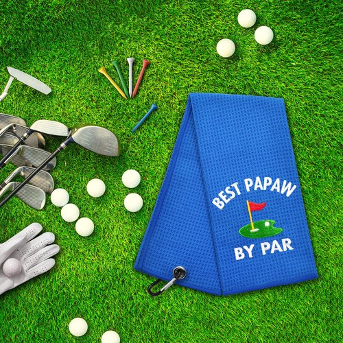 ERHACHAIJIA Best Papaw by Par Embroidered Golf Towel with Clip. Funny Golf Accessories Gifts for Men Father Papa Golf Lover, Birthday Retirement