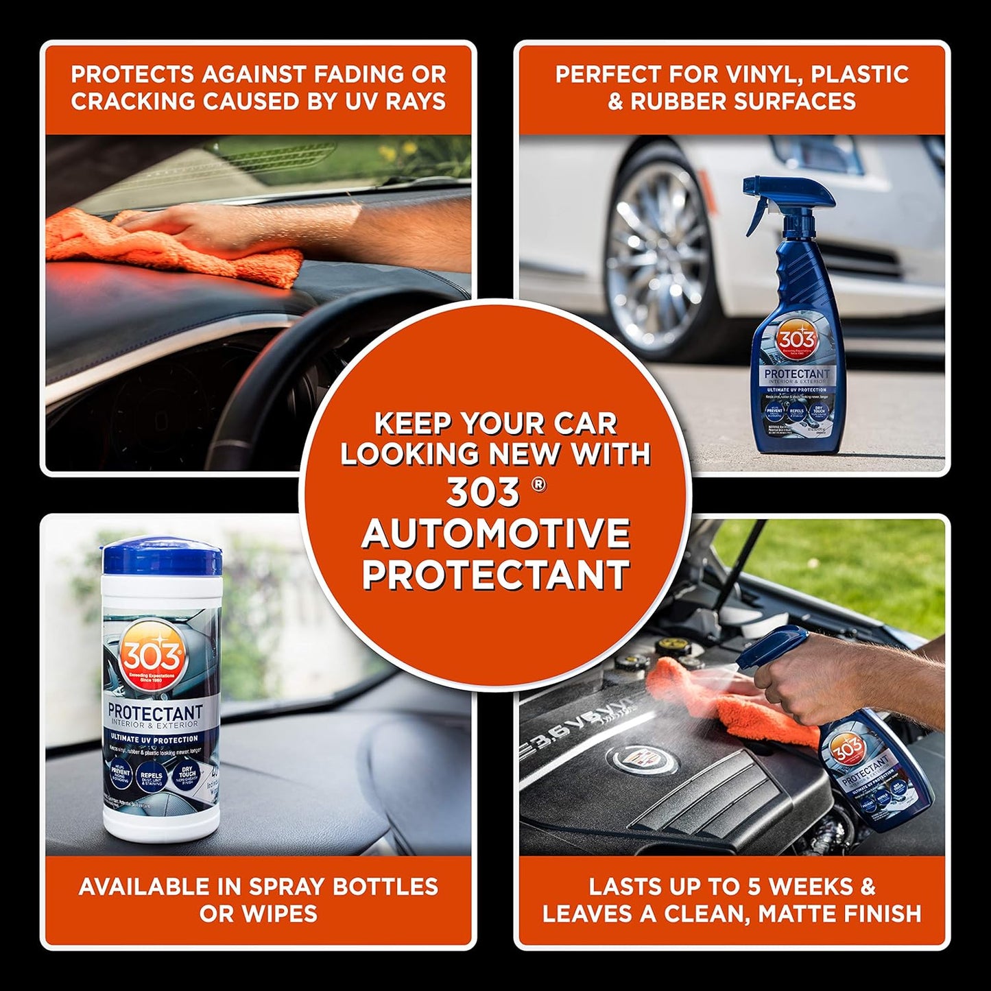 303 Products Automotive Protectant Wipes - Superior UV Protection & Color Restoration | Prevents Fading, Cracking & Stains