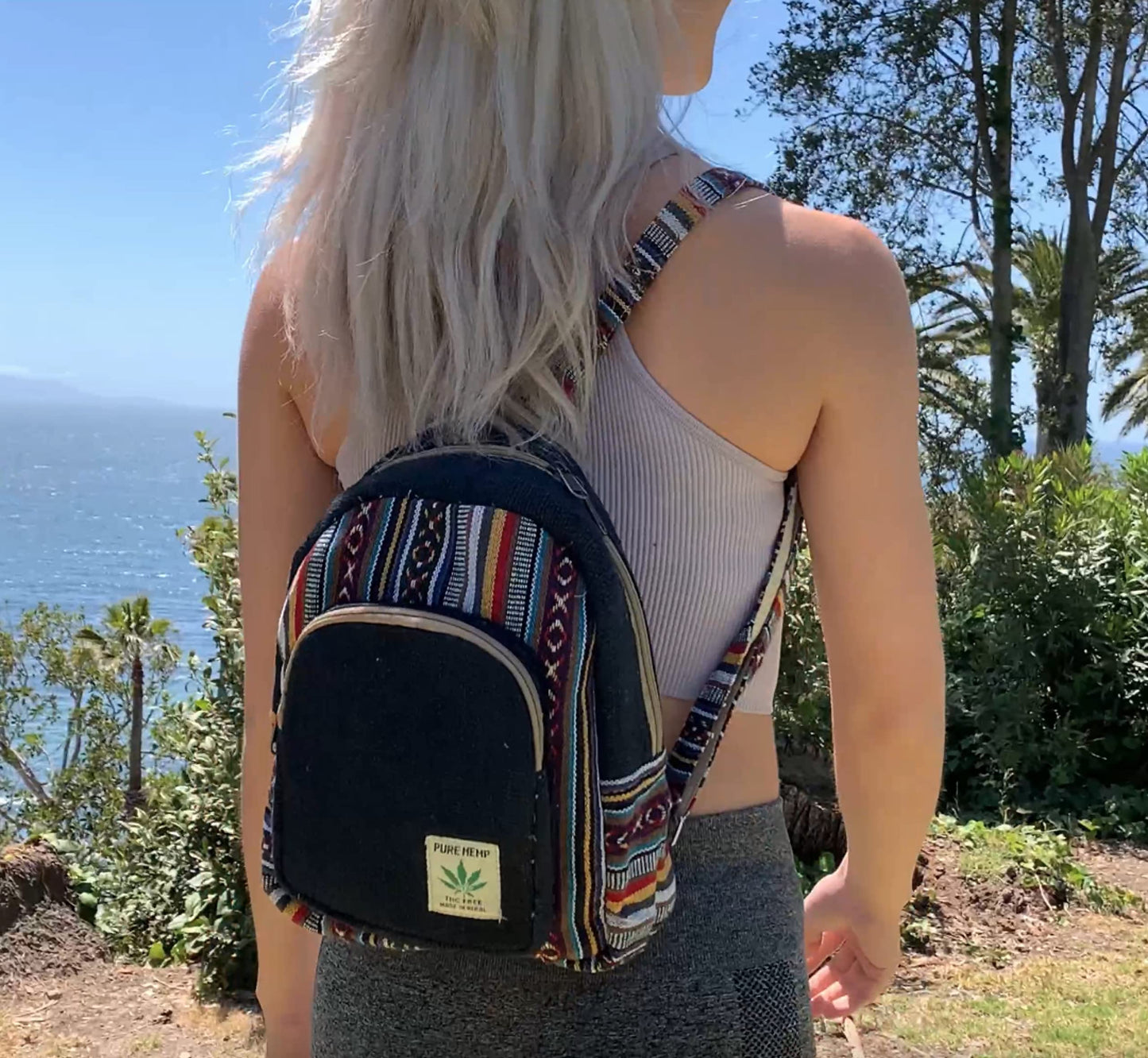 Mini Hemp Backpack Bag - Woven Thread Eco Friendly Unisex Rustic Durable Adjustable Straps Bag by Freakmandu - Blue