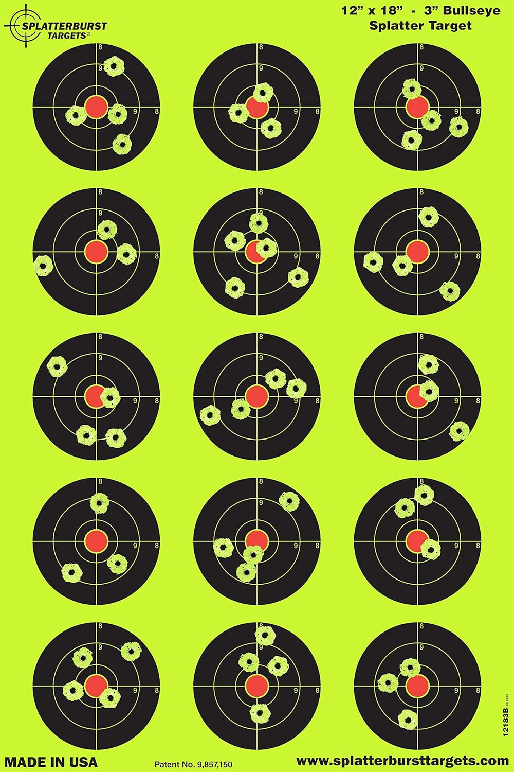 Splatterburst Targets - 12x18 Inch Bullseye Splatter Target - Bright Fluorescent Yellow for Easy Shot Visibility