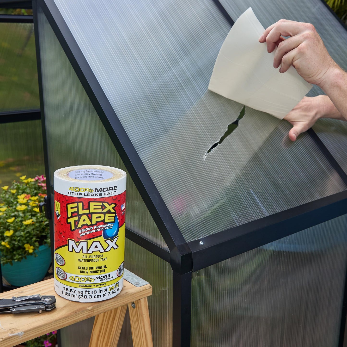 Flex Tape, MAX, Original Thick Flexible Rubberized Waterproof Tape - Seal and Patch Leaks, Works Underwater, Indoor Outdoor - Home RV Roof and Pool Repairs, White, 8 in x 25 ft, Pack of 1