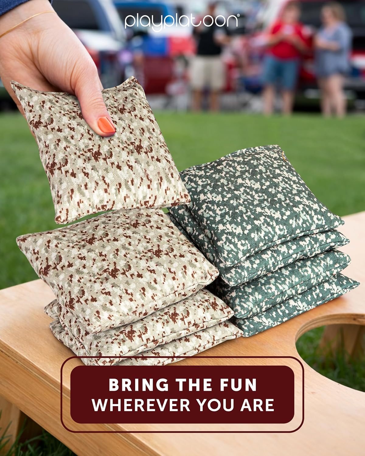 Play Platoon Cornhole Bags - Weather Resistant Set of 8 | Official Size & Weight with Tote Bag