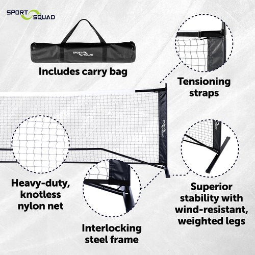 Sport Squad 10' Half-Court Pickleball Net - Easy & Quick Setup - Portable Pickleball Net For Dink & Singles Practice - Durable, Weather-Resistant Frame for Indoor & Outdoor Play - Storage Bag Included
