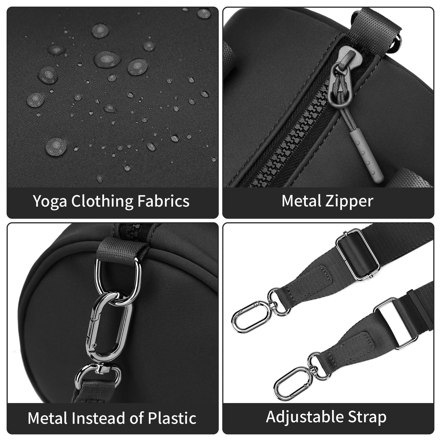 FODOKO mini Gym Bag for Women, barrel purse,Crossbody Duffel Bags Handbag from Gym to Travel (Black)