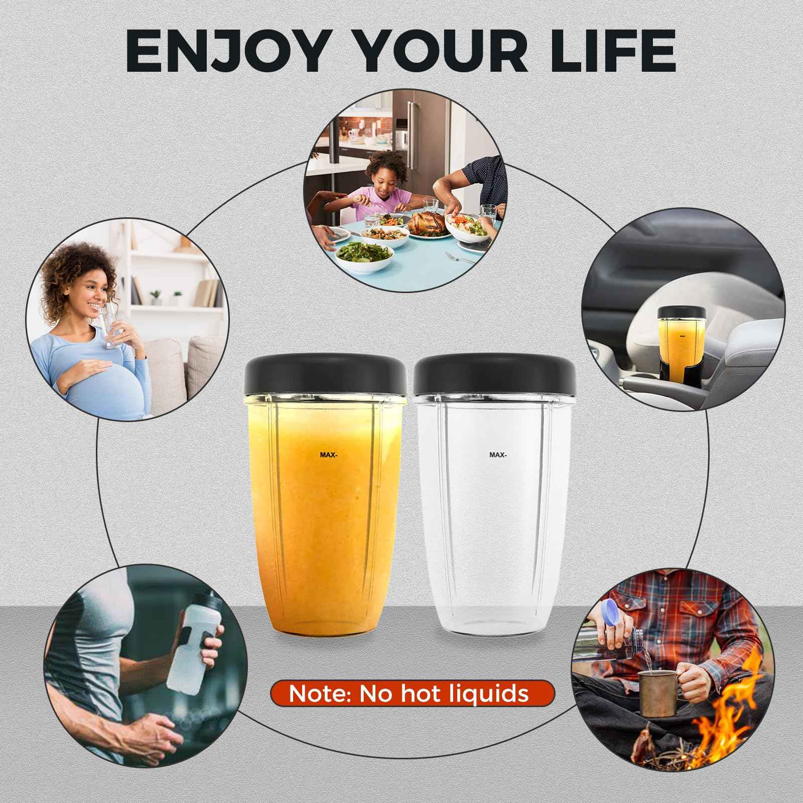 Blender Cups Replacement for Nutribullet Blender 24oz Cups with Lid, Compatible with Nutribullet 600W/900W Blenders (2 Pack)