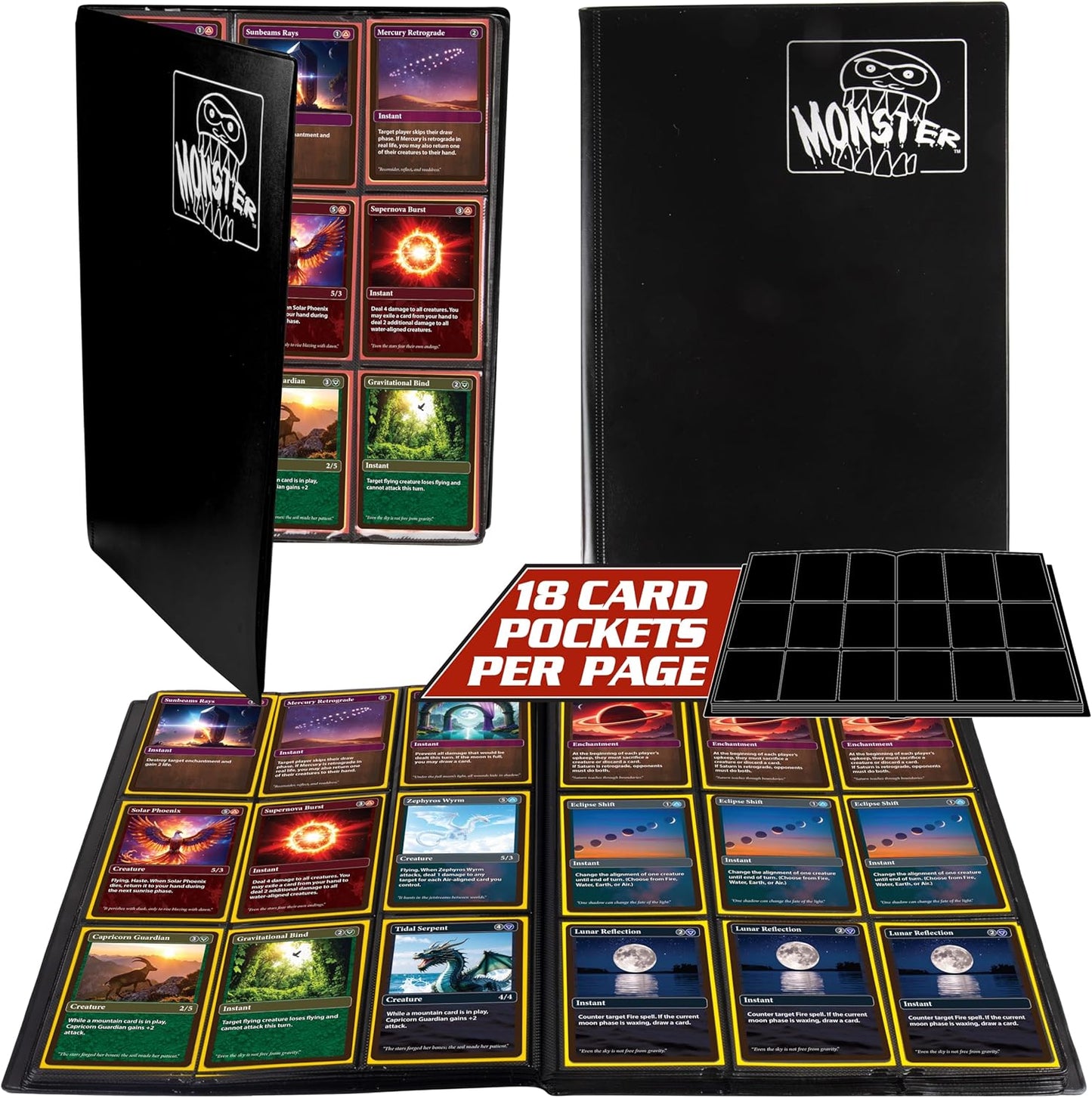Skiennix 9 Pocket Trading Card Binder - Matte Black Album with Side Loading Pockets | Anti-Theft Organizer for 360 Cards - Compatible with Pokémon, Yu-Gi-Oh!, MTG Magic The Gathering
