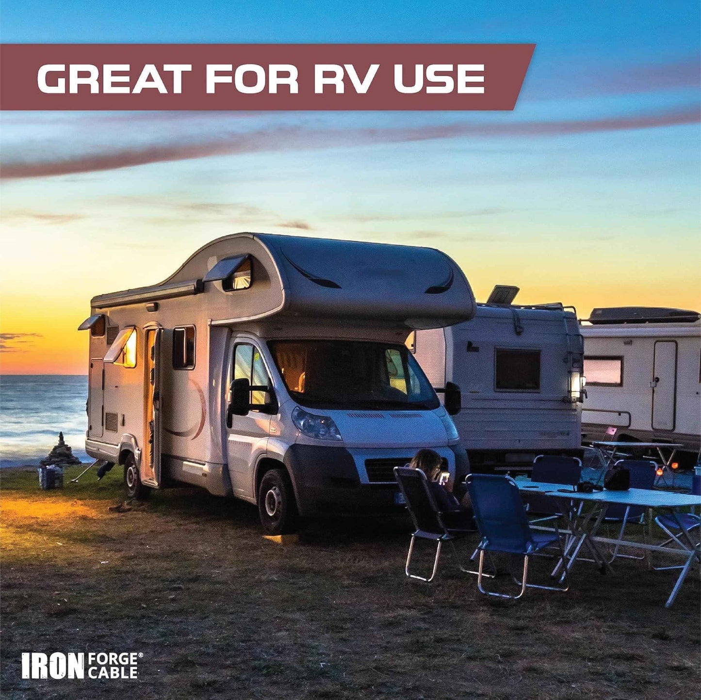 Iron Forge Cable 4 Prong Black Range Power Cord 12 ft - 50 Amp RV Extension Cord - Heavy Duty 6/8 AWG - NEMA 14-50P Flat Plug 4 Wire EV Cord