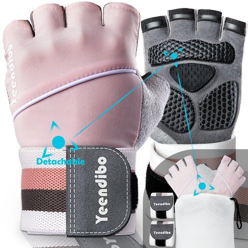 Yeendibo 5-in-1 Workout Gloves for Men & Women, with Excellent Grip, Full Protection Exercise Weight Lifting Gym Gloves, Detachable Wrist Strap & Storage Bag