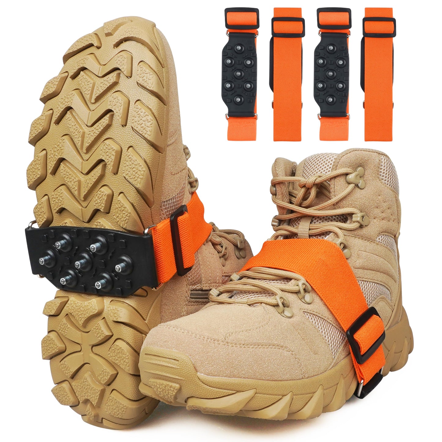 Mid-Sole Ice Cleats Crampons Snow Traction Cleats for Shoes and Boots Non-Slip Crampons with Adjustable Straps 7 Tungsten Studs for Secure Grip for Walking Jogging Hiking (Large/X-Large, 2 Pairs)