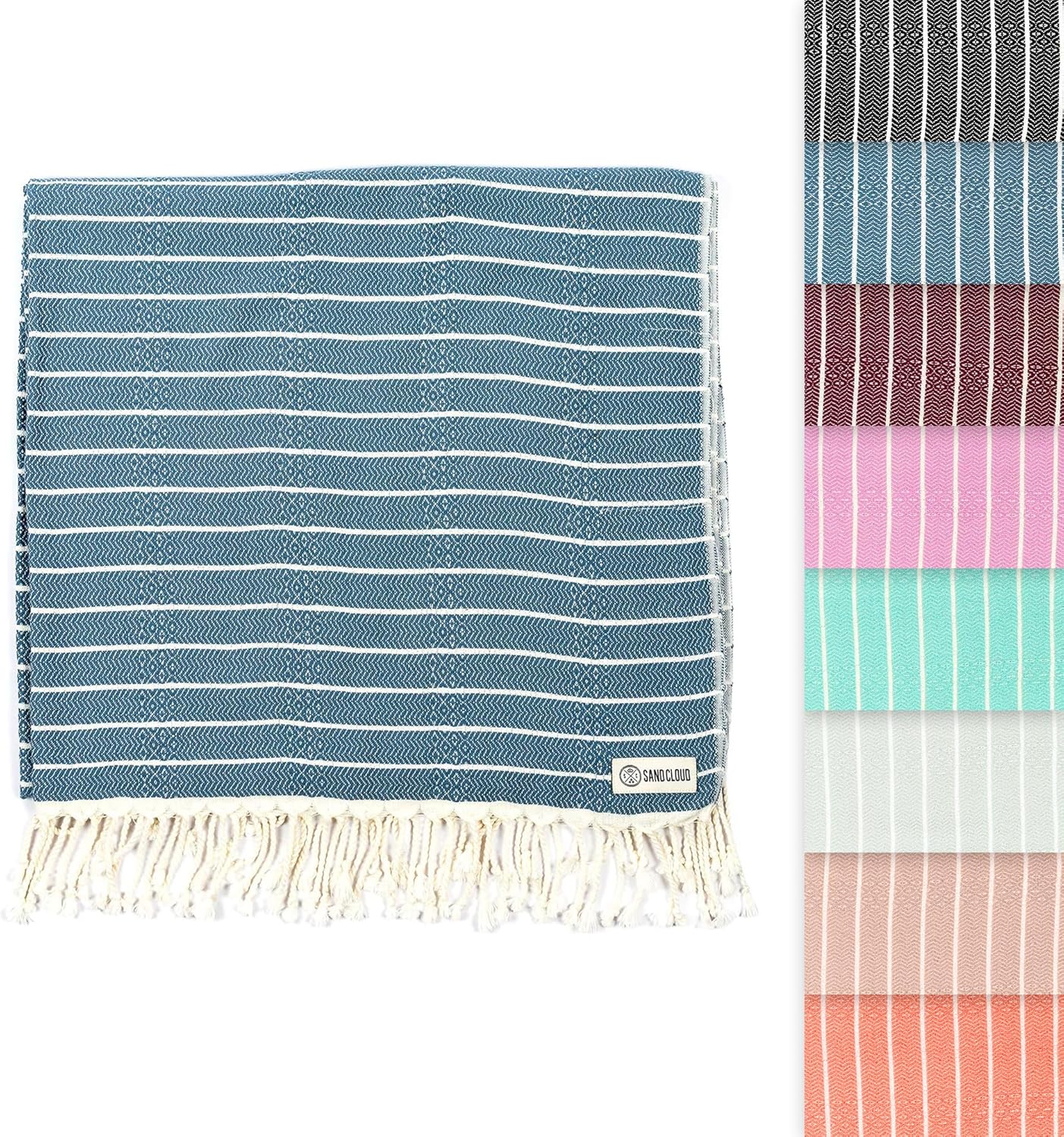 Sand Cloud Turkish Beach Towel - 100% Organic & Sand Proof - Quick Dry for Beach, Picnic, or Bath - Gocek (Denim)