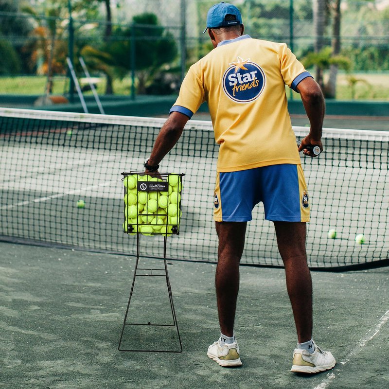 ShelfElites Tennis Ball Hopper, Portable Tennis Ball Holder with Handle for Court, Practice & Training (Large)