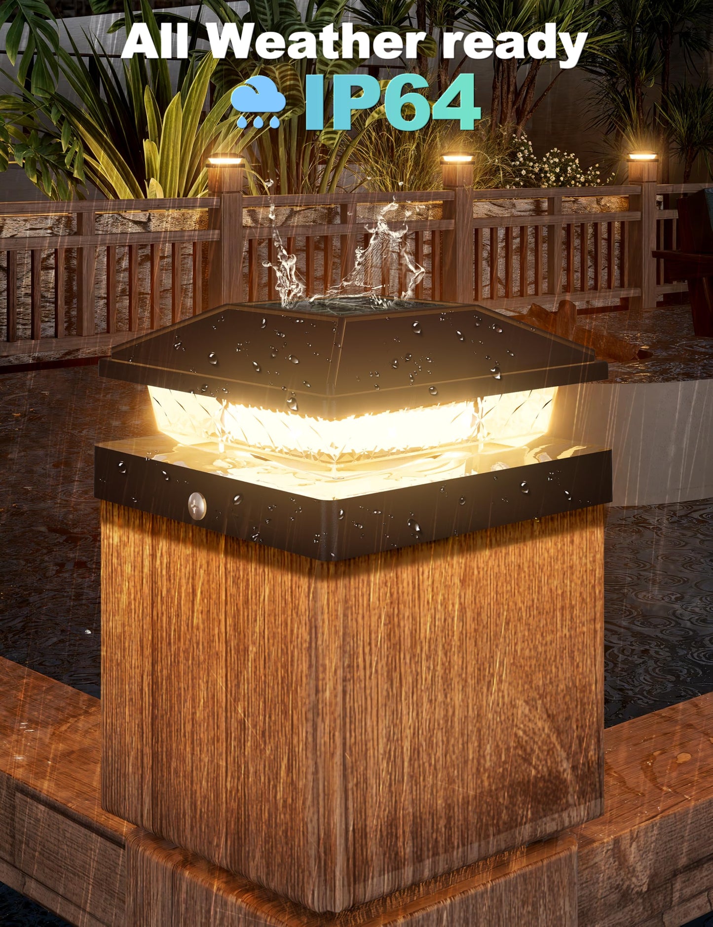 VOLISUN 4x4 Solar Fence - Post Cap Lights 16pack Outdoor Waterproof, Black Deck Post Cap Light with Warm White,for 4x4 Wooden/4x4 Vinyl