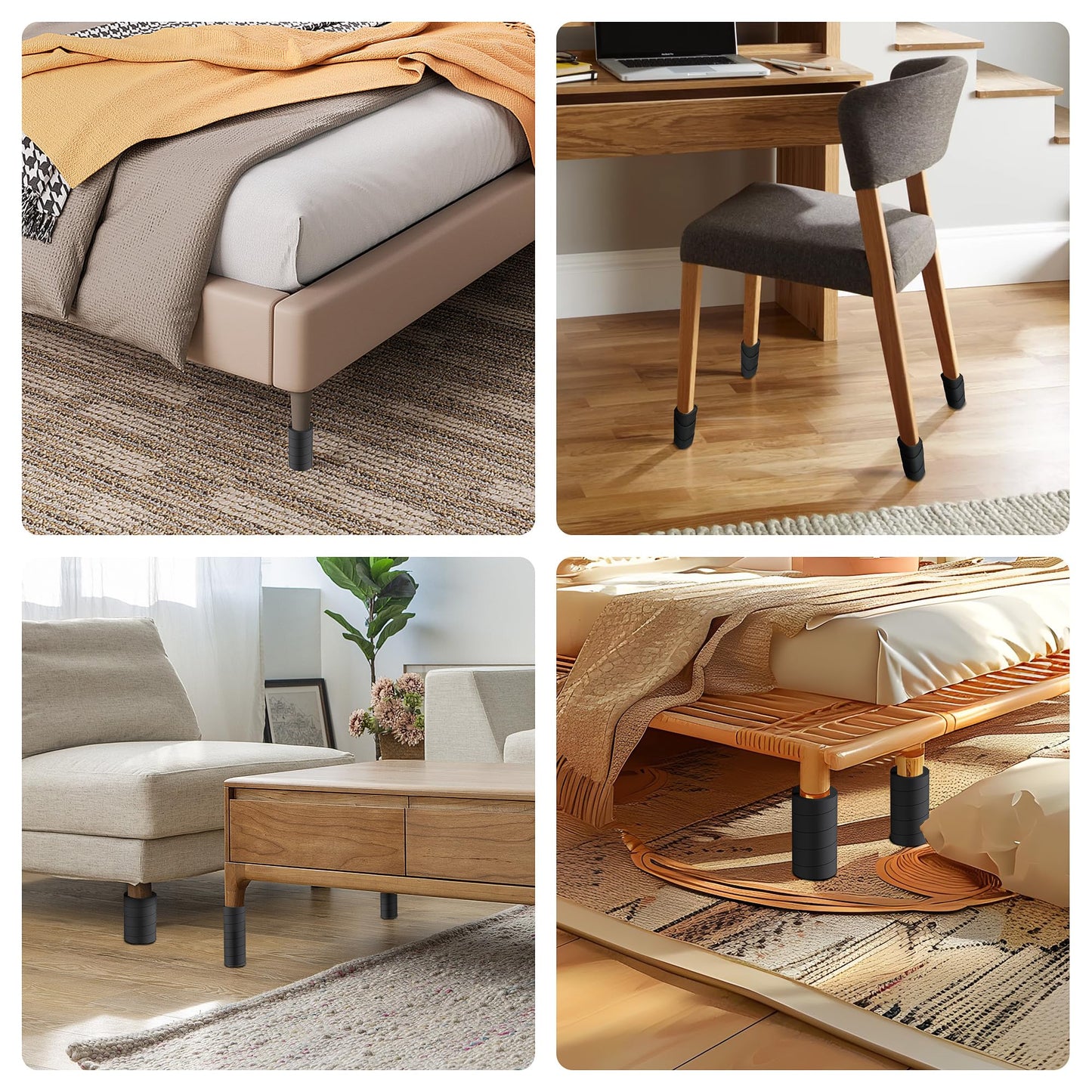 YUEYIN 4 Pcs Adjustable Bed Frame Toe Protectors, Bed Frame Leg Covers, for Protectors Toes from Collision with Bed and Furniture Leg, Thicker and More Flexible, Black