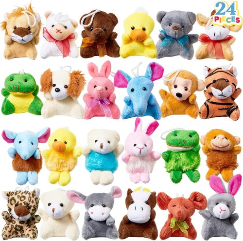 JOYIN 24 Pack Mini Animal Plush Toys - Adorable Keychain Decorations for Kids | 3" Assortment