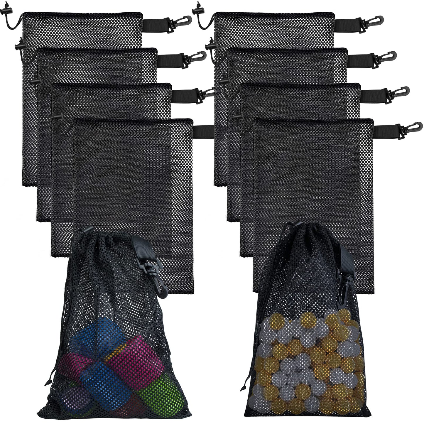Riuog 10 PCS With Clips Mesh Drawstring Bags, Portable Nylon Storage Bags for toy,Sports Storage,Outdoor activities etc. (7.9x11.8in)