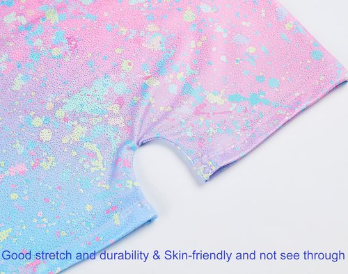 Domusgo Gymnastics Leotards for Girls - Sparkly One-Piece Kids Unitard with Shorts