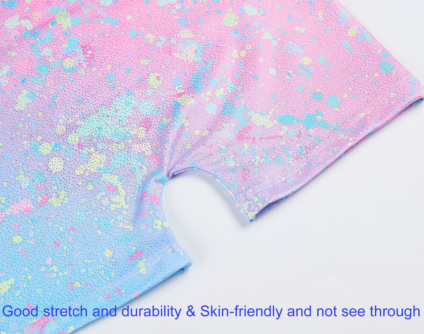 Domusgo Gymnastics Leotards for Girls 7-8 Years Old Shiny Sleeveless Graffiti Dot Unitard with Shorts