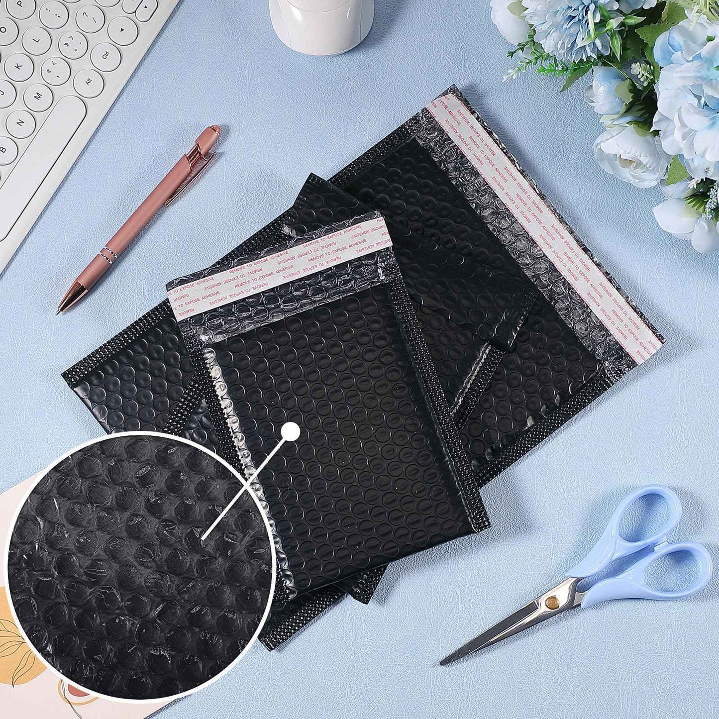 Yeyeplum 100 Pcs Kraft Bubble Mailers 3 Size Padded Envelopes Kraft Poly Mailers Bubble Lined Shipping Envelopes Mail Shipping Bags for CDs Book Business Supplies (Black)