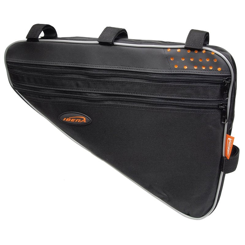 Ibera Bike Frame Bag - Slim Bike Pouch with 5L Capacity, 2-Zipper Compartments & Hook-and-loop Fastener - Fits Most Bikes - Water-Resistant & Reflective Bicycle Bag 16"x17"x11"