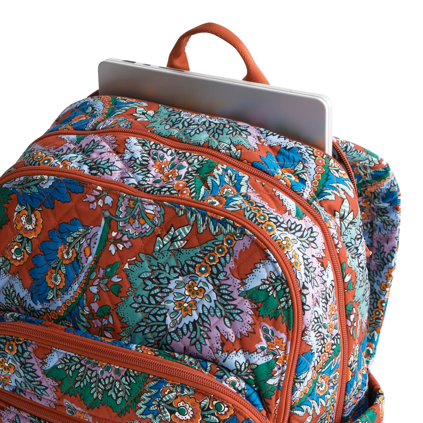 Vera Bradley Women's Premium Cotton Large Bancroft Backpack, Flowers + Feathers, One Size