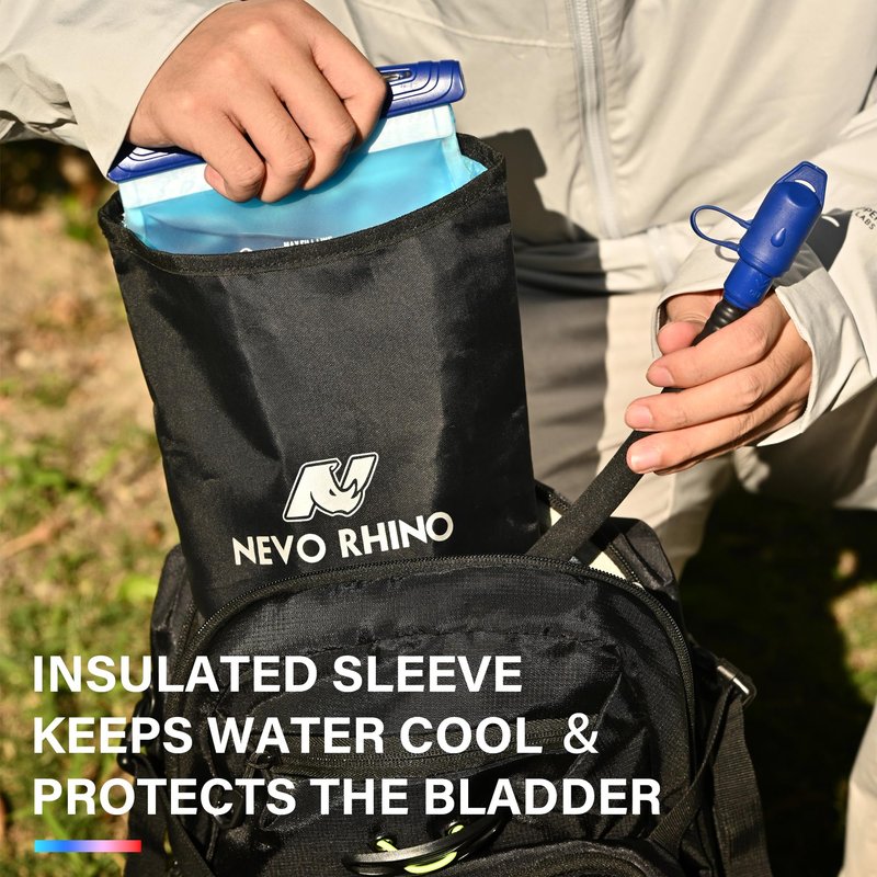 N NEVO RHINO Hydration Bladder 2L with Bladder Insulator, Water Bladder for Hiking Backpack, Leakproof Water Pouch, BPA-Free Water Reservoir Hydration Pack for Hiking Running Camping Cycling Skiing