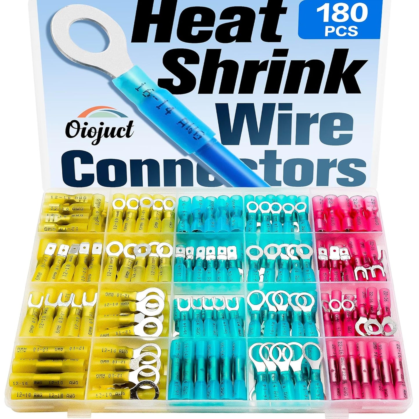 180Pcs Heat Shrink Wire Connectors Kit - Waterproof Electrical Crimp Terminals for Marine & Automotive Use