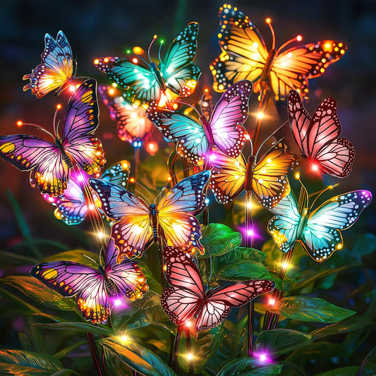 Solar Lights Outdoor Garden Decor: Gardening Gifts for Women Mom - 8 Pack 136 Butterfly Solar Lights with Colorful Bulbs - Outside Waterproof Christmas Decorations for Yard Patio Pathway Porch Lawn