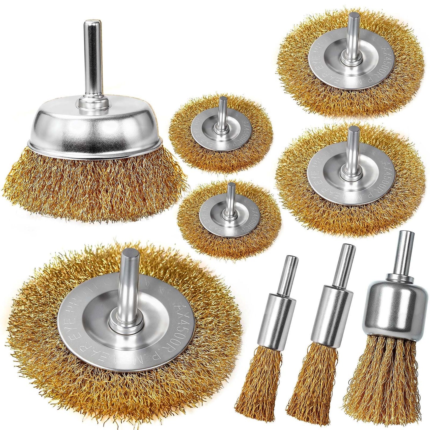 SBGGRL 9 Pcs Carbon Steel Wire Brush for Drill Rust Removal Kit,Wire Wheels and Pen Metal Wool Brushes Drill Attachments Cup for Corrosion and Scrubbing Surfaces,1/4-Inch Round Shank