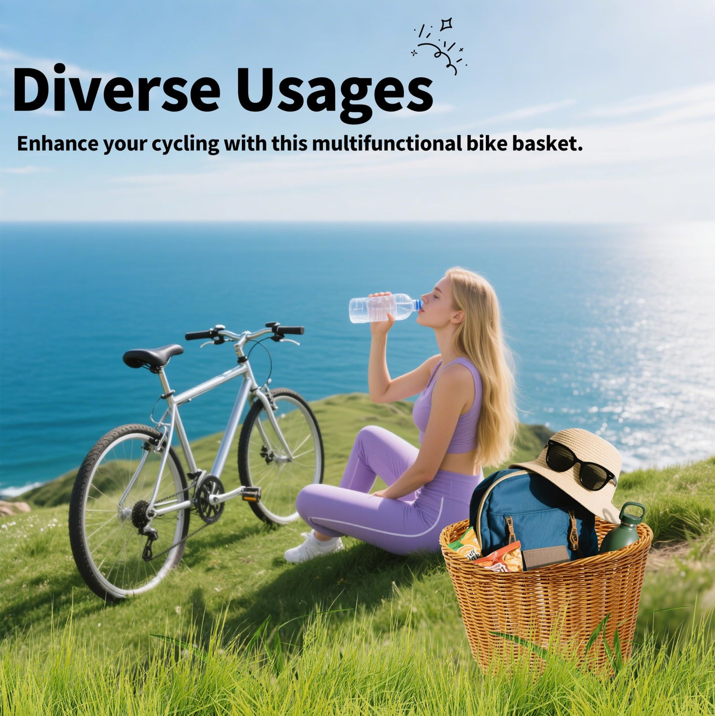 Brown Wicker-Style Bike Basket - 11.41" Large Front Bicycle Basket, Waterproof & Extra Capacity for Beach Cruisers