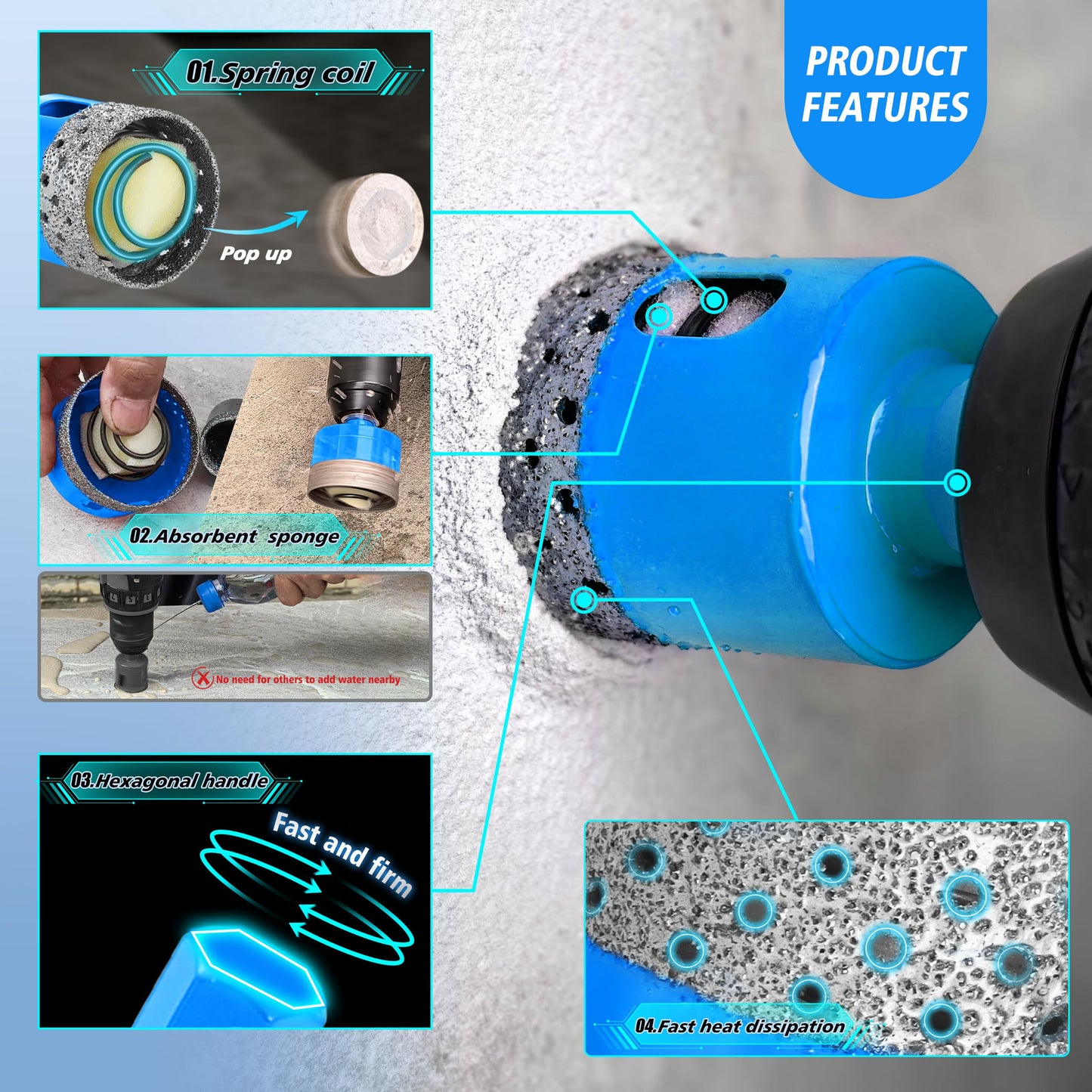 Diamond Tile Hole Saw Kit - ZNXIMER Porcelain Tile Drill Bits Set for Ceramic, Granite, Marble and More Drilling - 12pcs Diamond Core Drill Bits Set(6/8/10/20/25/28/32/35/45/65MM/2/10MM)