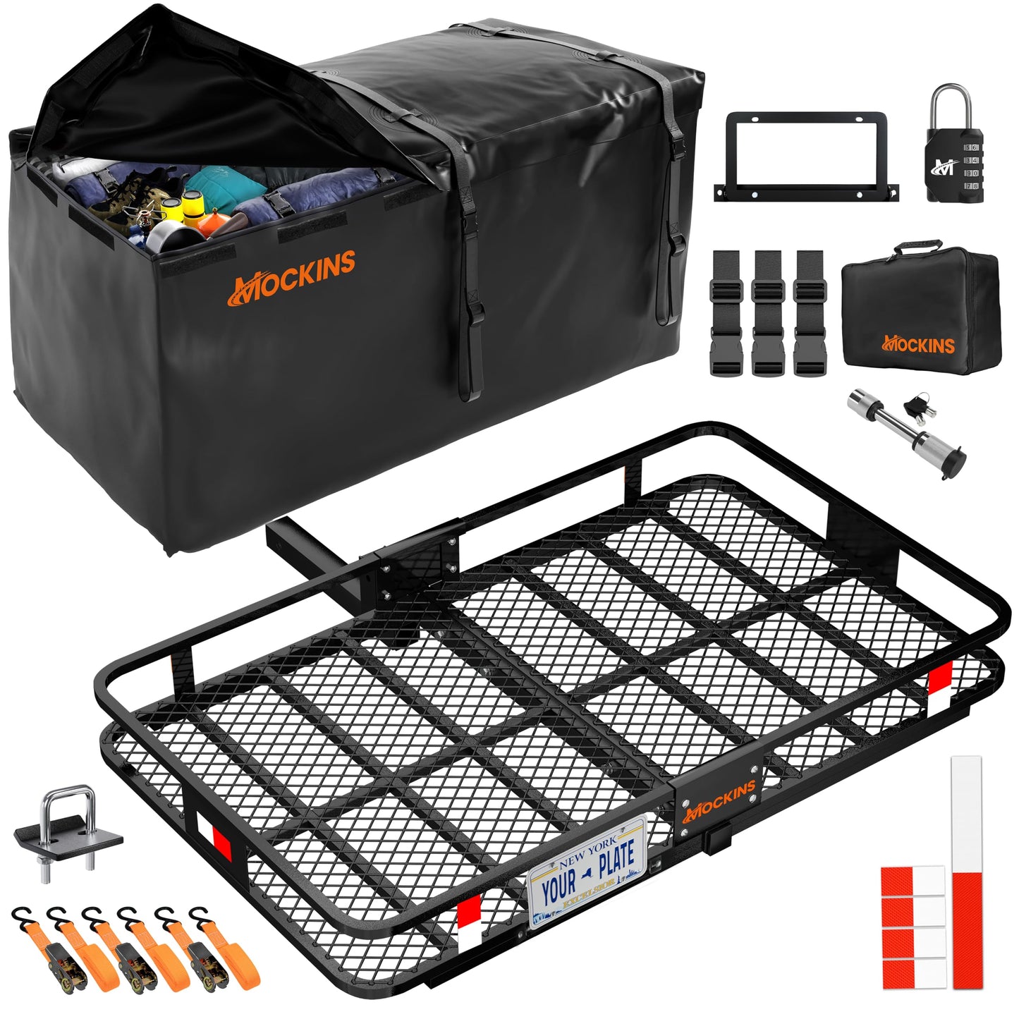 Mockins 60"x36"x6" XL Heavy Duty Trailer Hitch Cargo Carrier w/ 500Lbs. Cap