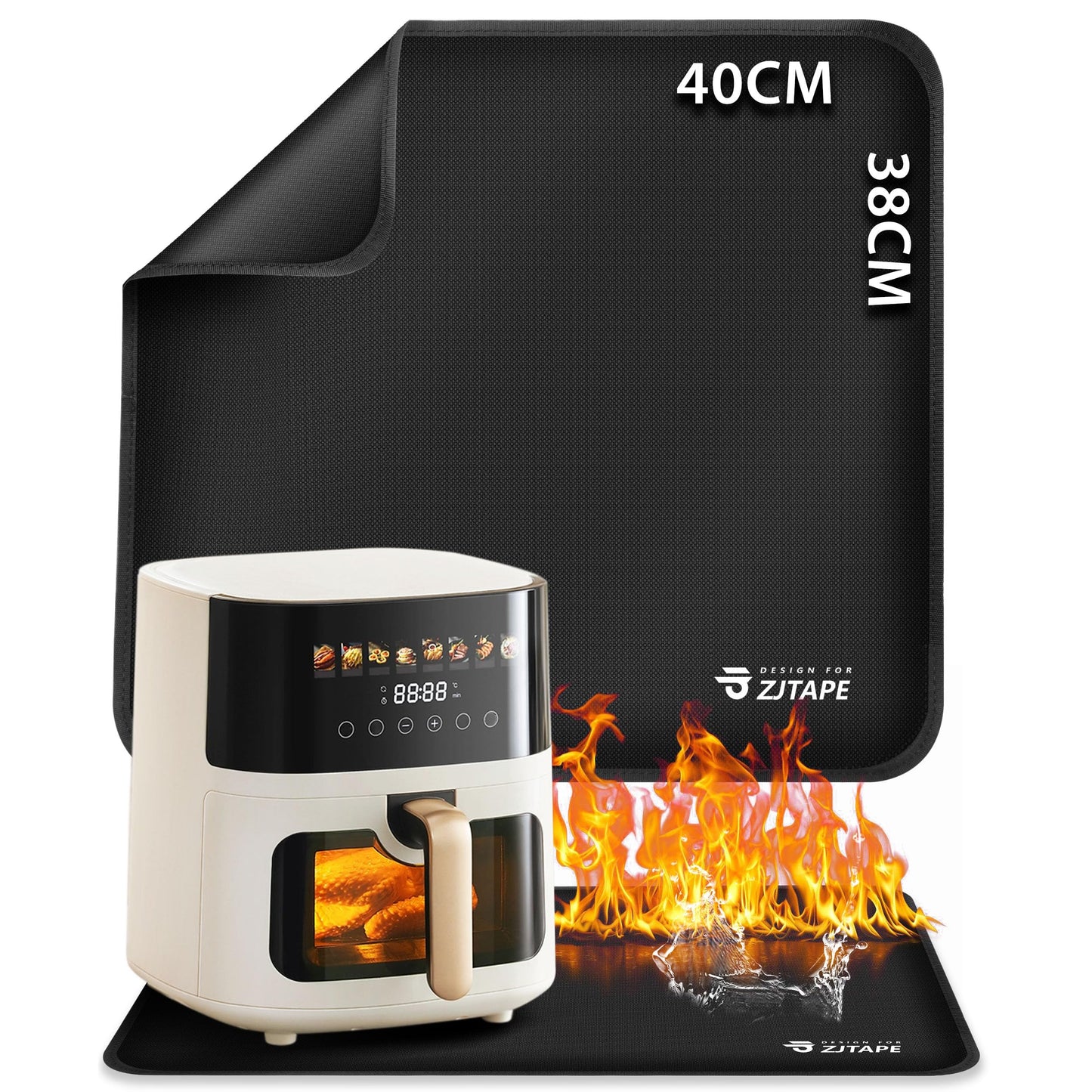 Heat Resistant Mat for Air Fryer Site - 15.7 x 14.9in, Fireproof Silicone Mats for Kitchen Counter, Countertop Protector, Non-slip & Waterproof for Deep Fryer, Oven, Coffee machine (Black)