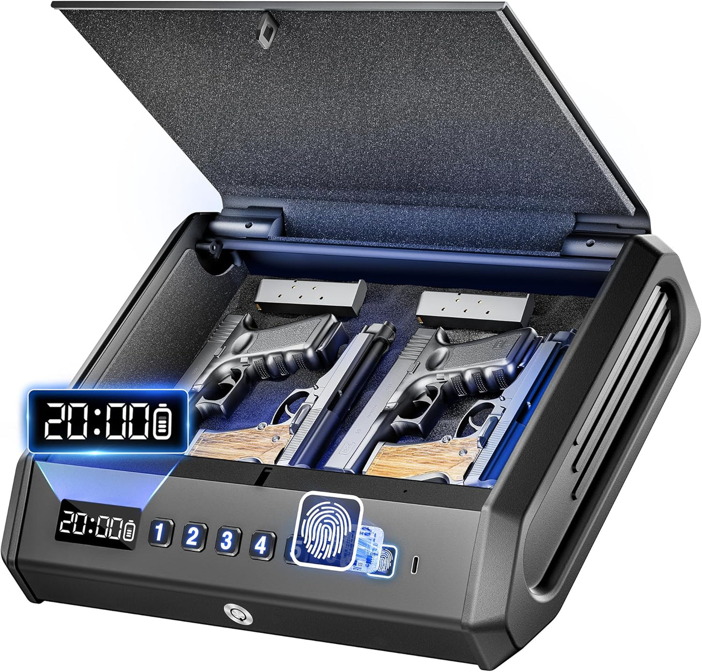 TOPMEDA Large Biometric Gun Safe - Fits 4 Pistols with Fingerprint Access, Internal Light & Silent Mode
